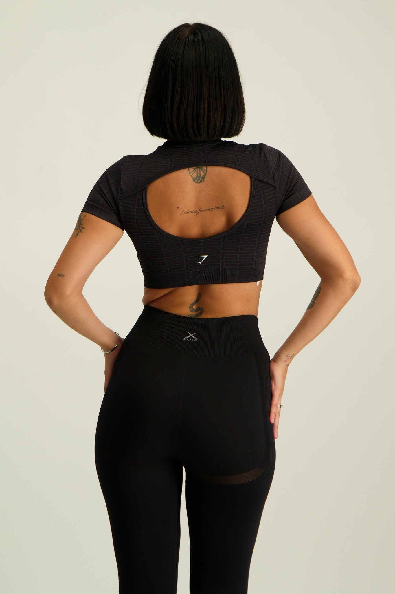 Gymshark Adapt Monogram Seamless Ruched Crop Top - Black - GYM THREADS