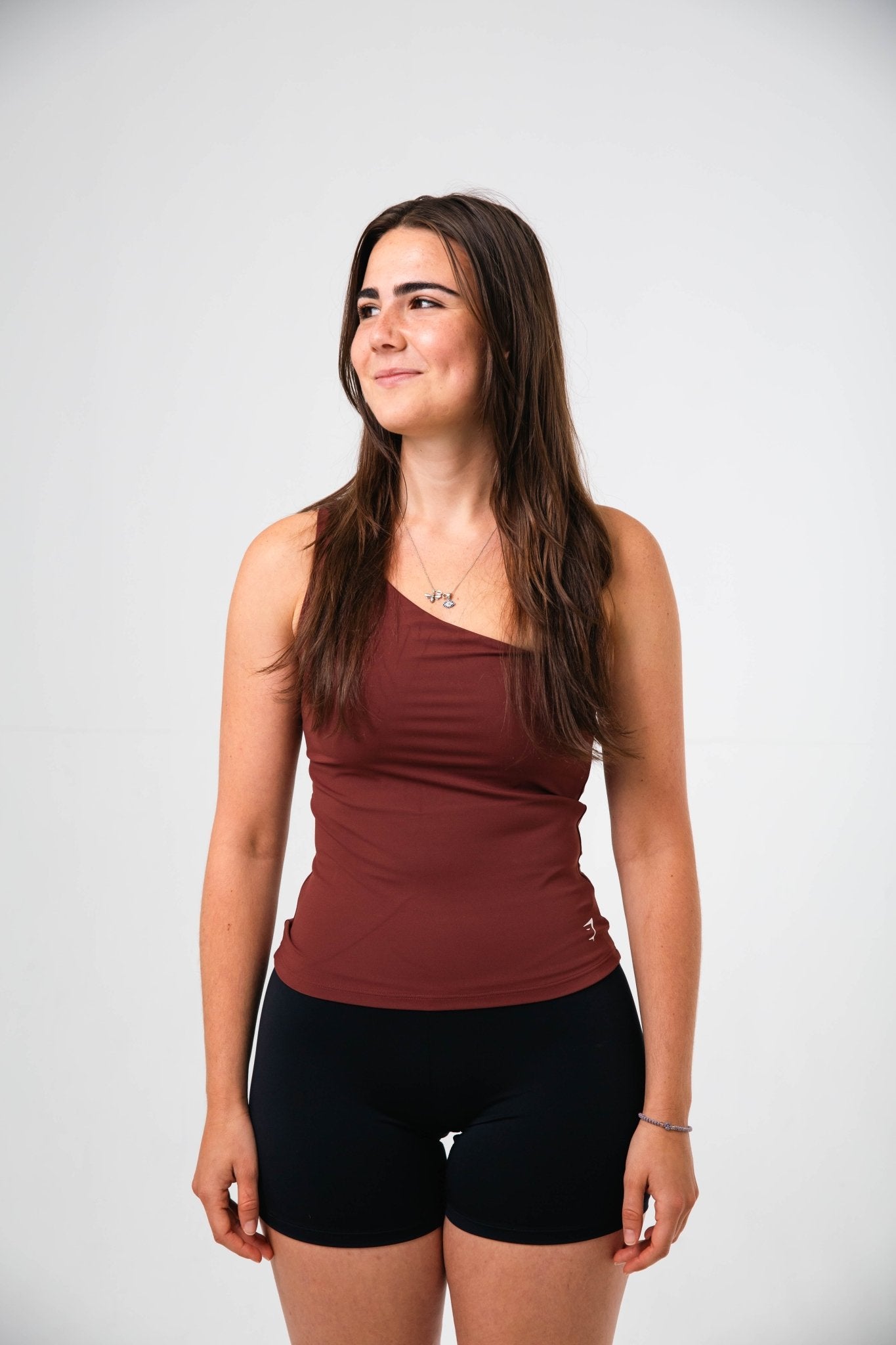 Gymshark Burgundy Brown Asymmetric Shelf Tank - GYM THREADS