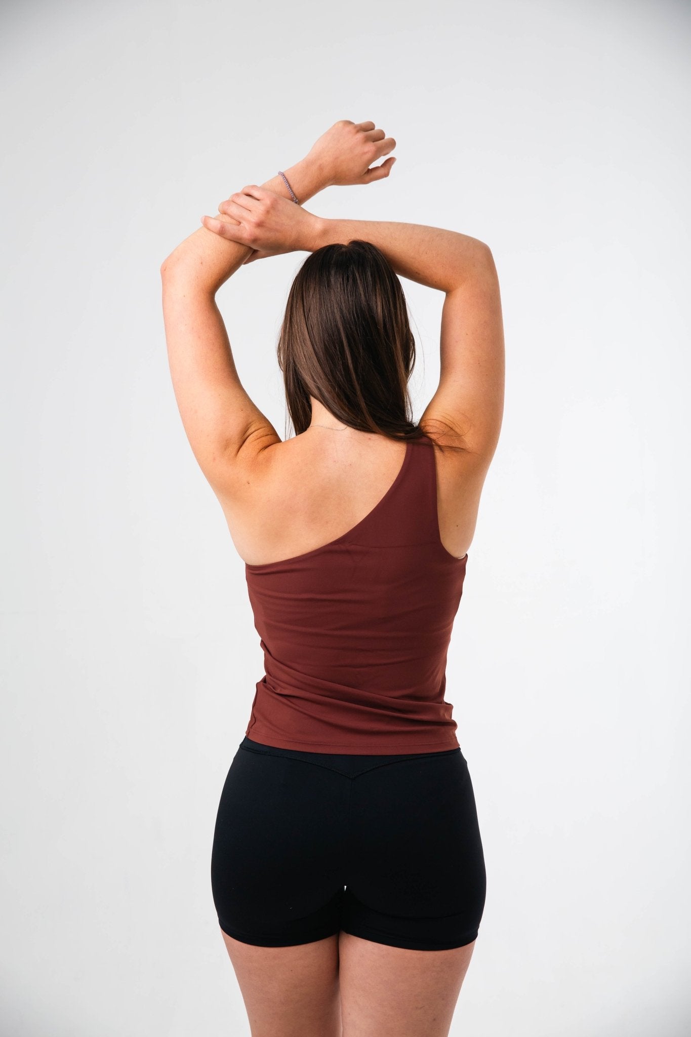 Gymshark Burgundy Brown Asymmetric Shelf Tank - GYM THREADS