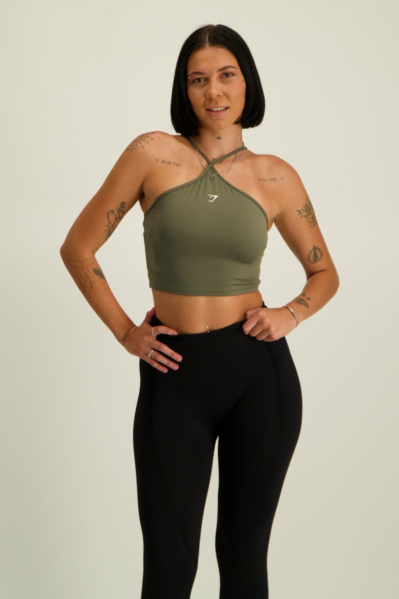 Gymshark Everyday Halter Neck Ribbon Tank - Core Olive - GYM THREADS