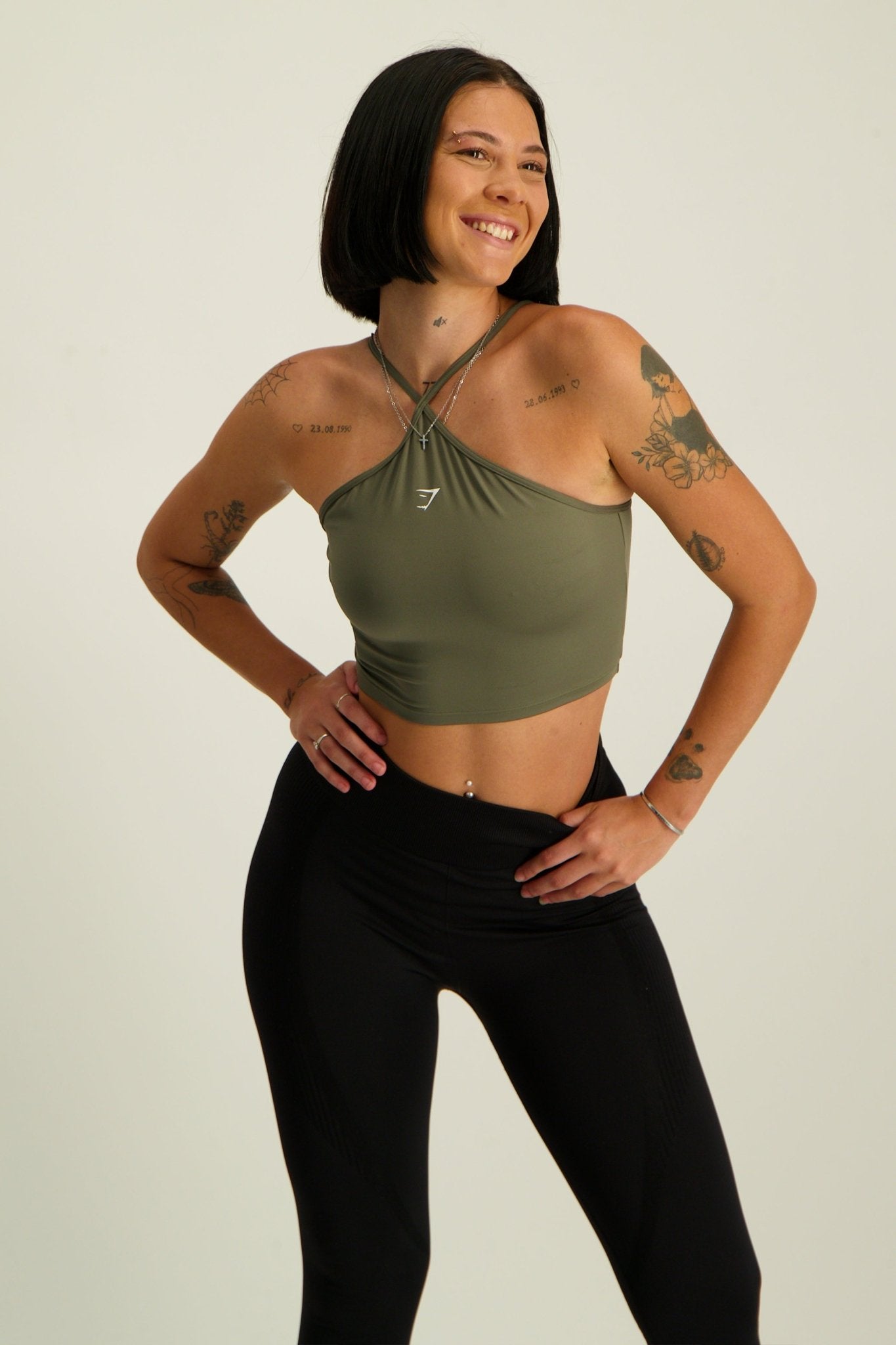 Gymshark Everyday Halter Neck Ribbon Tank - Core Olive - GYM THREADS