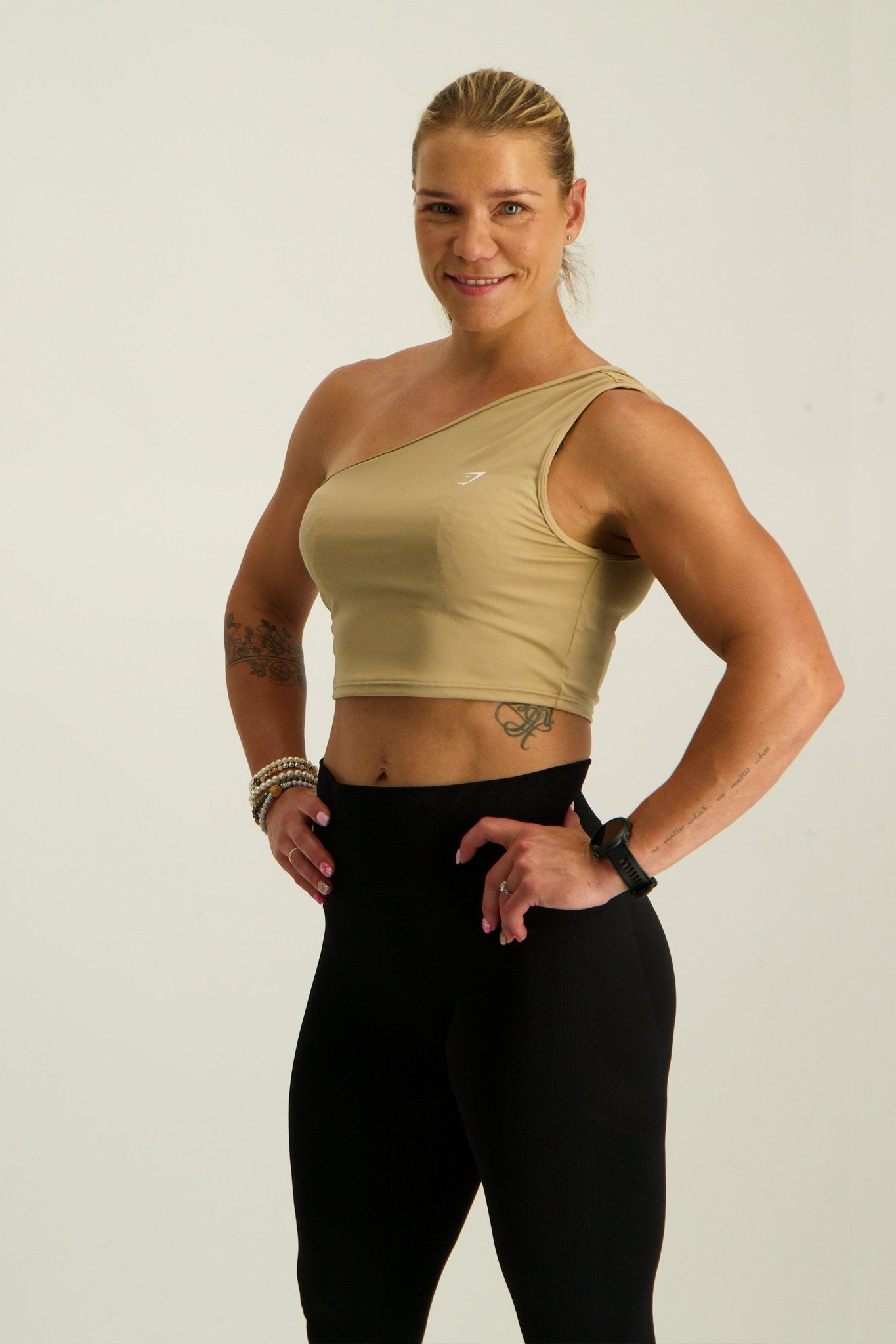 Gymshark Training One Shoulder Ruched Tank - Deep Fawn Brown - GYM THREADS