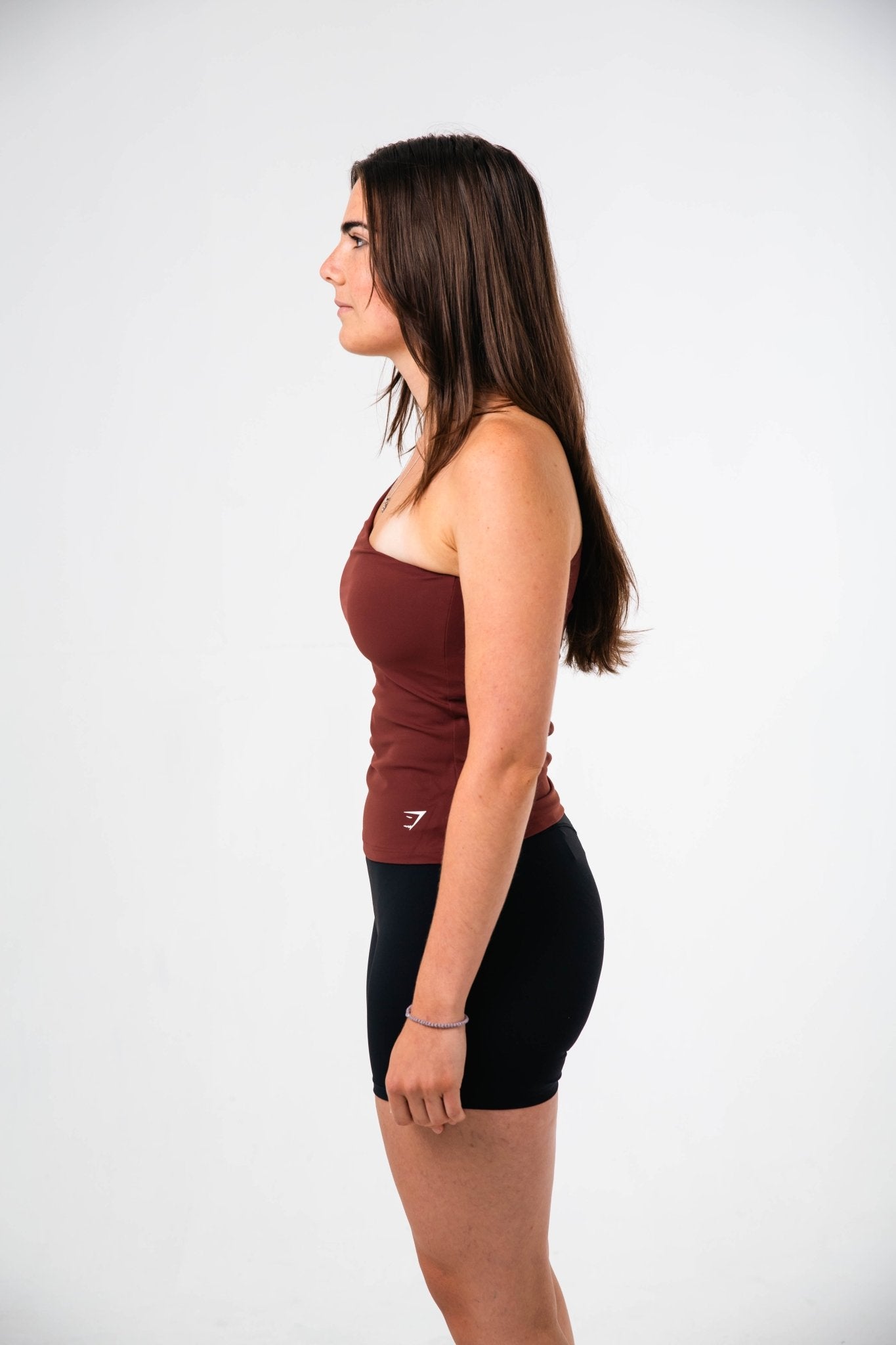 Gymshark Burgundy Brown Asymmetric Shelf Tank - GYM THREADS